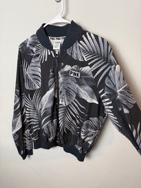 Victoria's Secret PINK Perforated Palm Print Full Zip Bomber Jacket ~ XS